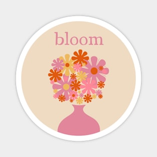 Bloom Retro Flowers in Vase Inspirational Pink Magnet